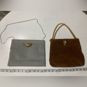 Reva & Ruth Saltz vintage bags- Gray and Brown Suede Clutch Set